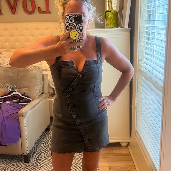 Forever 21 Dresses & Skirts - Forever 21 - A-symmetrical black denim dress. Size Small.
